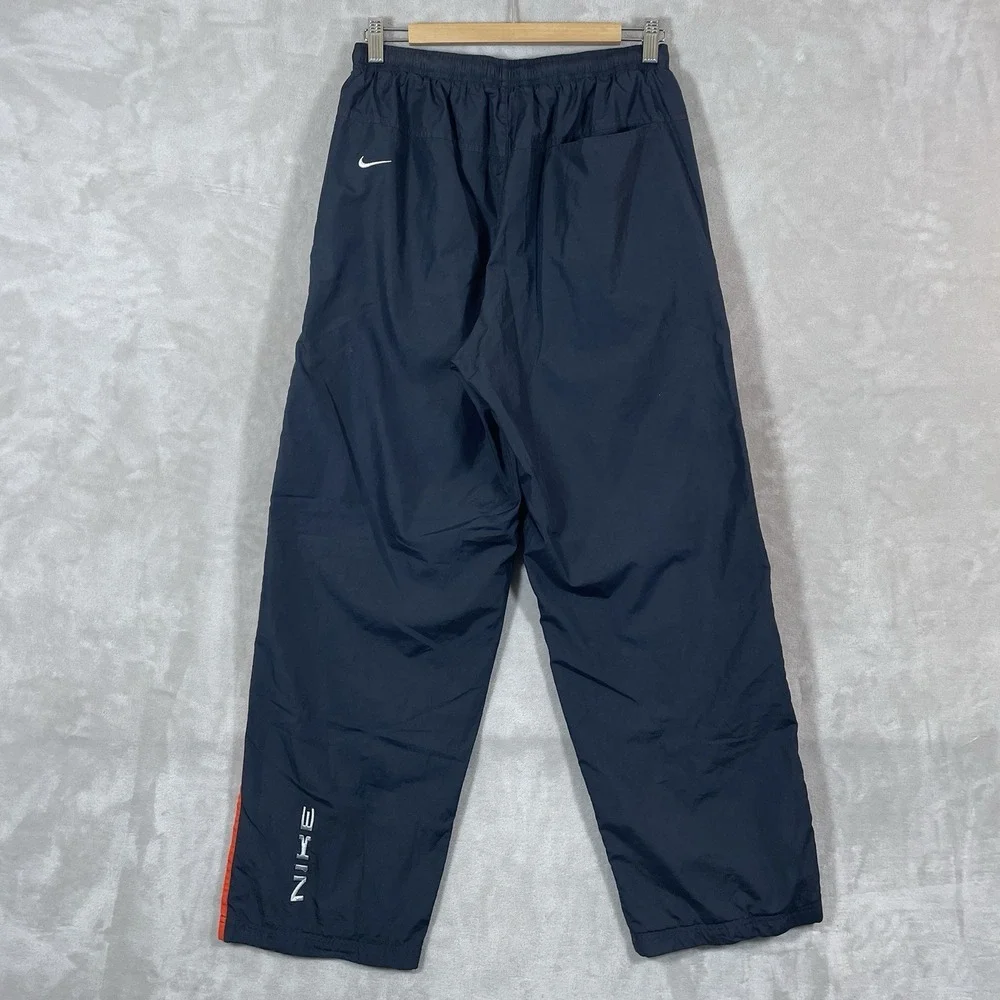 Vtg Y2K Nike Track Pants Mens Medium Black Orange Lined Logo Techno 2000s Nylon